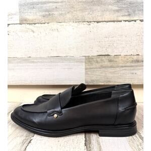 Franco Sarto Womens 8.5 Black Faux Leather Slip On Heeled Loafer Dress Shoe